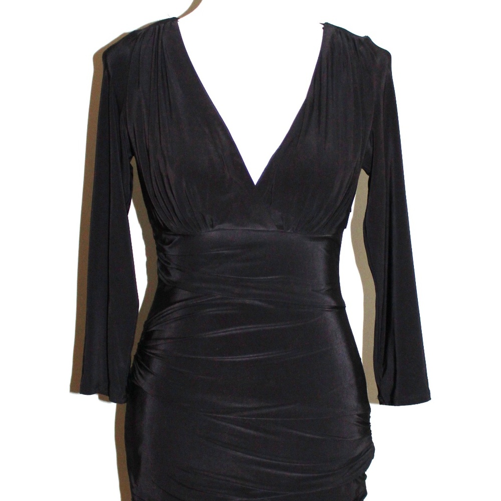 Bisou Bisou Black Ruched Dress Size 6 Bodycon
